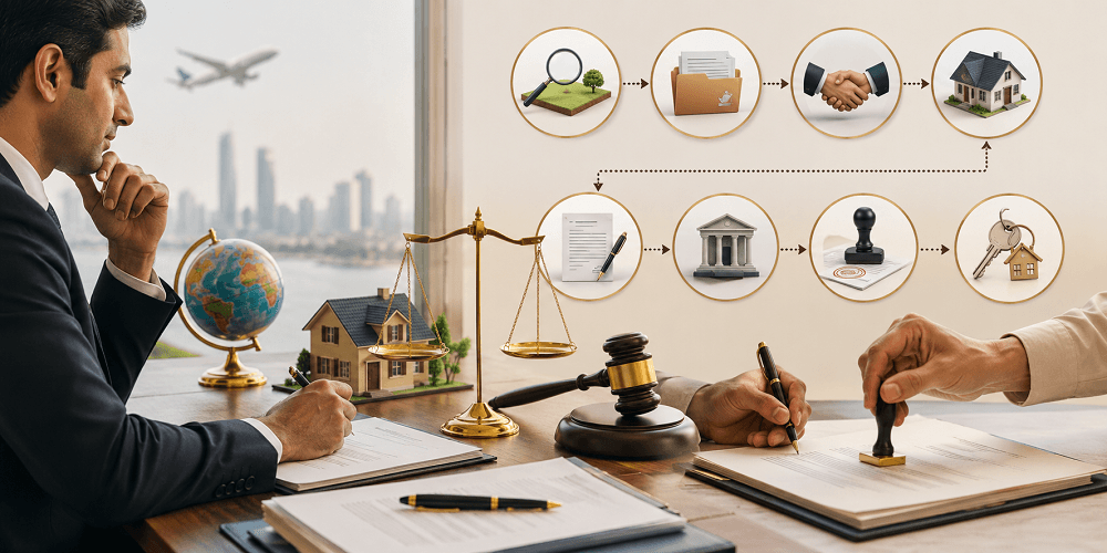 Land and legal advisor assisting NRIs with property sale and purchase registration in India through a secure and hassle-free process.